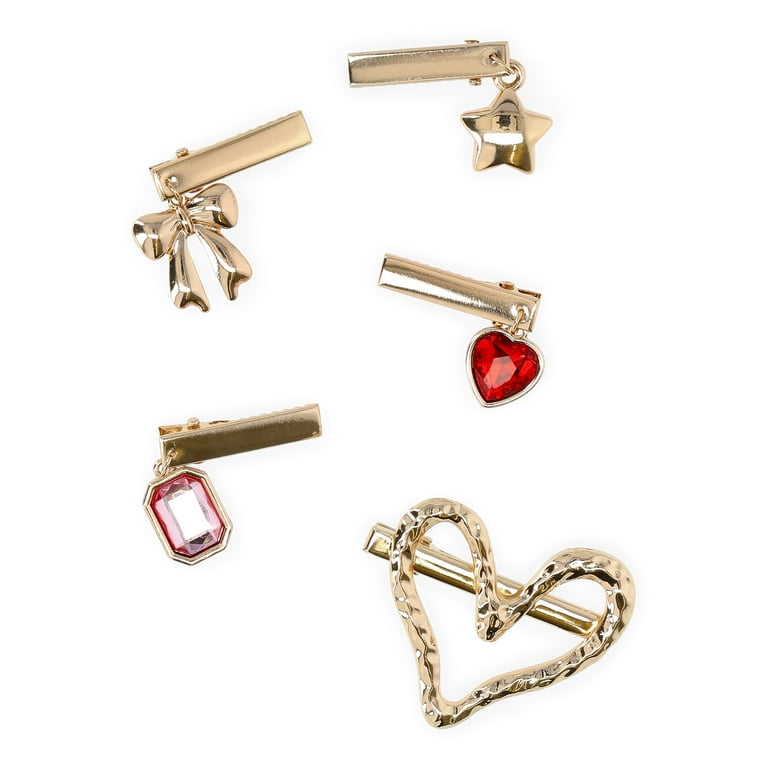 No Boundaries Women's Gold-Tone Hair Pins Set with Charms, Multi-Color, 5-Piece, One Size