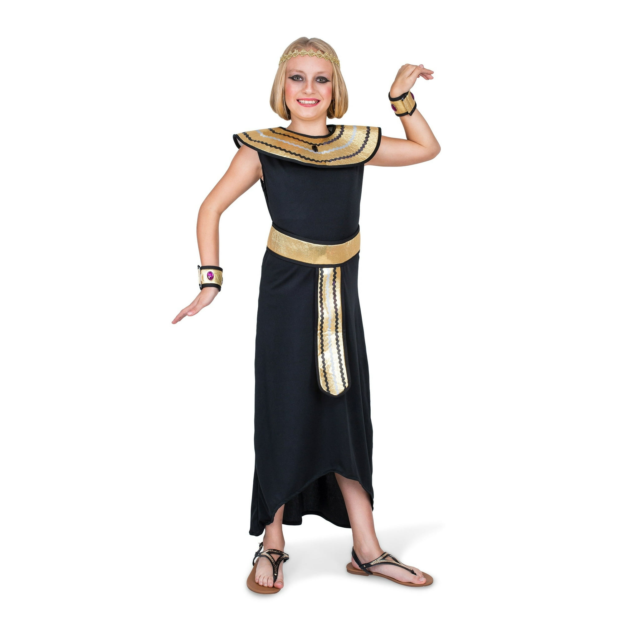 Black Gold Egyptian Queen Fancy Dress Costume One Size