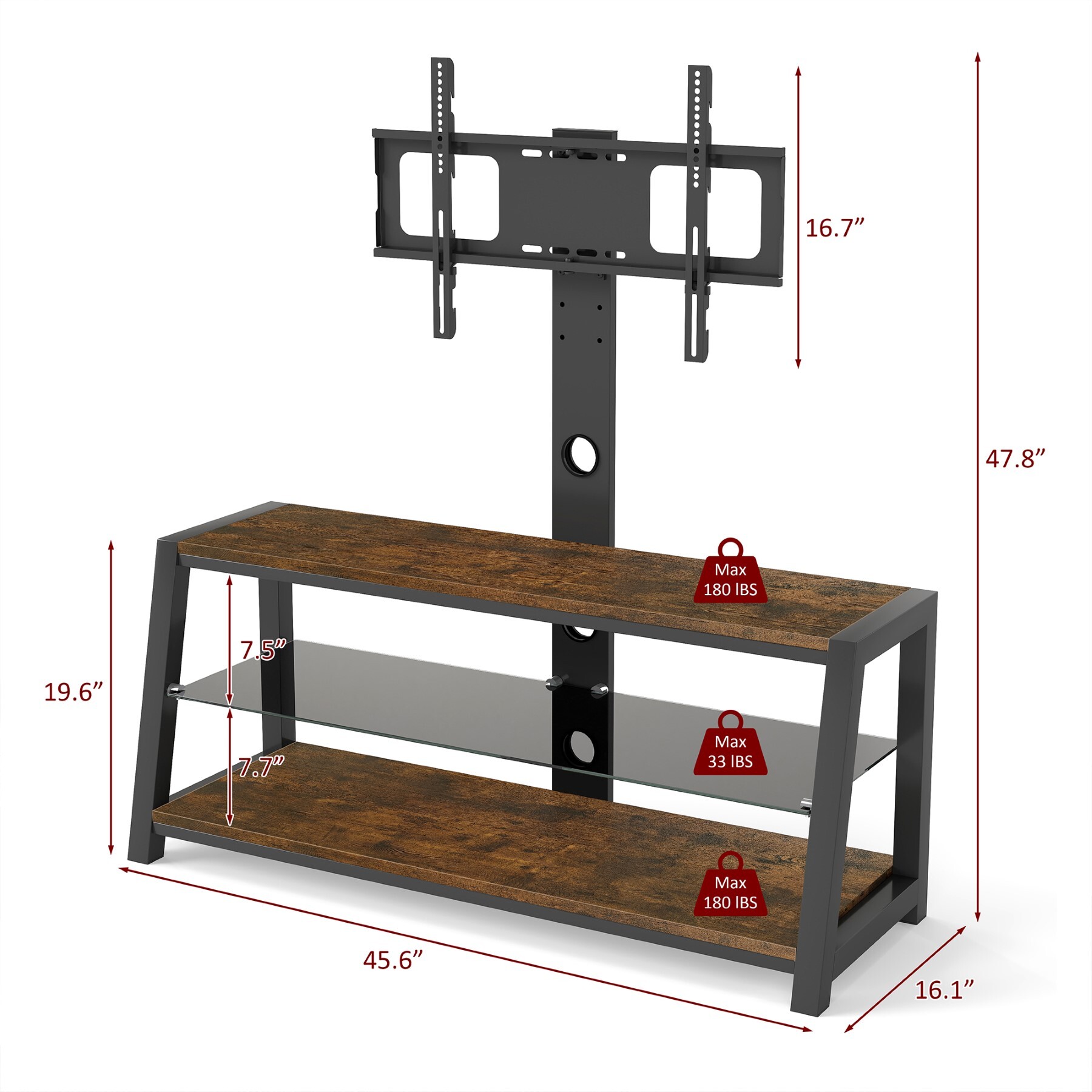OUFAN TV Stand for TVs up to 65 Inch, Entertainment Center with Open Storage Shelves, TV Media Console Table for Living Room, Bedroom, Brown