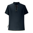 thumbnail image 2 of pstuiky camisetas de hombre, Camisa de estilo hippie para hombre, de manga corta, estilo playero, informal, con cuello levantado y cuello vuelto. ropa de hombre l, 2 of 5