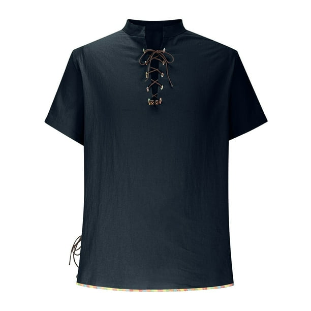 Blusa y camisa de manga corta con cuello vuelto, estilo masculino, estilo hippie, de manga corta, informal, playera, con cuello alto, camiseta sin mangas con cuello vuelto para hombre.