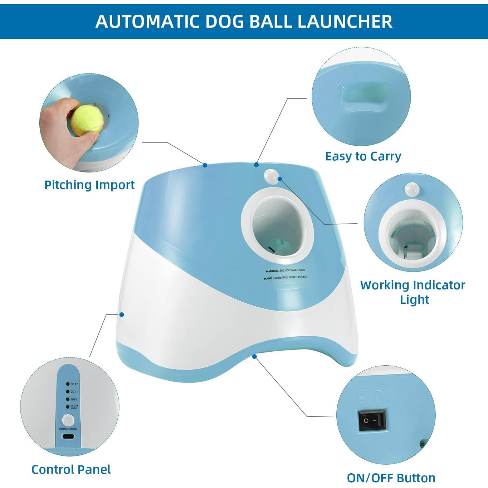SQDWYGUO Automatic Dog Ball Thrower Launcher with 12 PCS Tennis Balls,Thrower Distance 10-30ft, Interactive Dog Fetch Machine Toy for Small Dogs,Blue