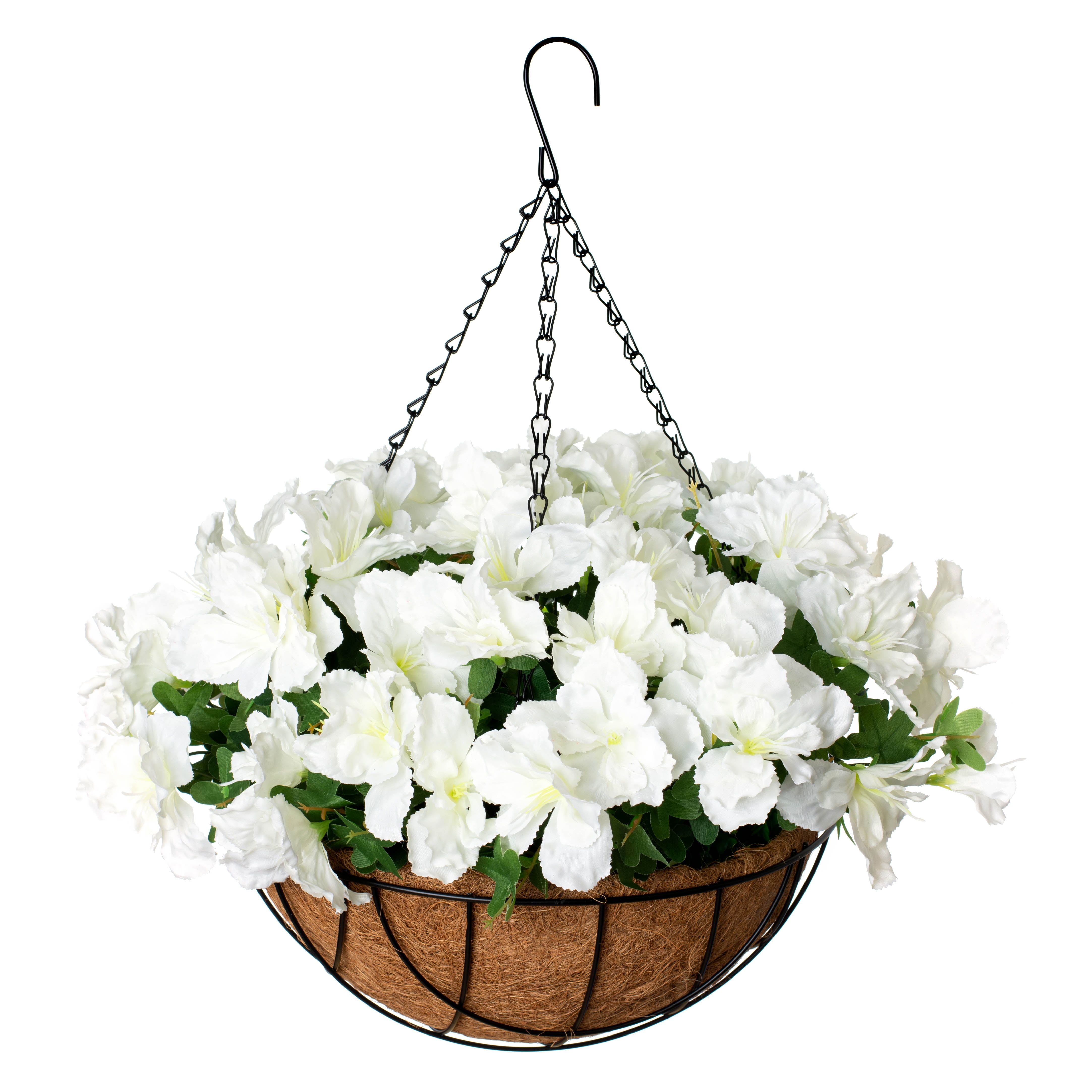 INXUGAO Artificial Flowers Hanging Basket for Outdoor Indoor , Fake Hanging Plant Silk Azalea in