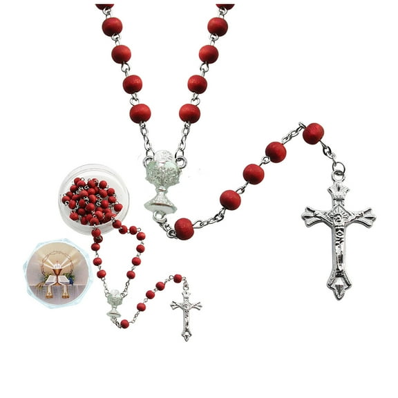 12 PCS First Communion Favor Red Scented Rose Petal Rosary Necklace Gift for guest Rosario de Recuerdo para Primera Comunion