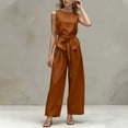 thumbnail image 4 of SOOMLON Travel Outfits for Women 2 Piece Sets Crew Neck Sleeveless Tie Tees Pleats Pants with Pockets 2 Piece Sets, 4 of 6