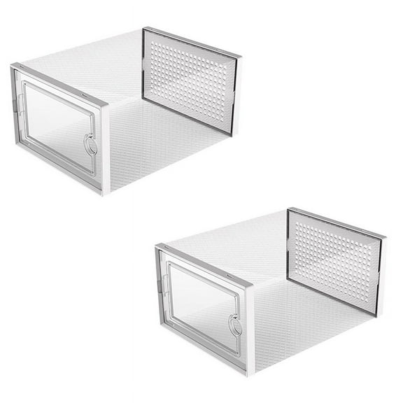 Shoe Storage Box, Clear Transparent Shoe Storage Boxes Hard Plastic Stackable Organiser Containers Bins White