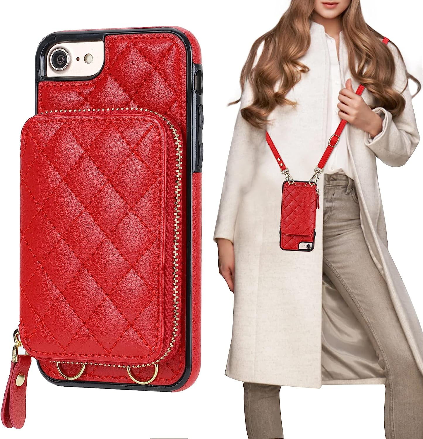 Crossbody Wallet Case for iPhone SE 2022/SE 2020/8/7, RFID Blocking PU