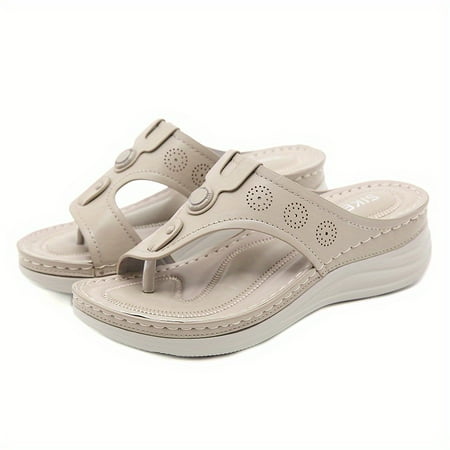 

Women‘s Wedge Heeled Slippers Open Toe Round Toe Solid Color Flip Flops Women‘s Anti-Slip Footwear