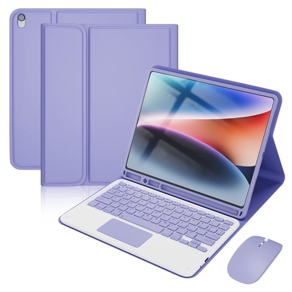 CHENGDAO Keyboard Case for iPad 10.2 Inch 9th Gen 2021 (A2602), Detachable Wireless Keyboard with Mouse - Purple