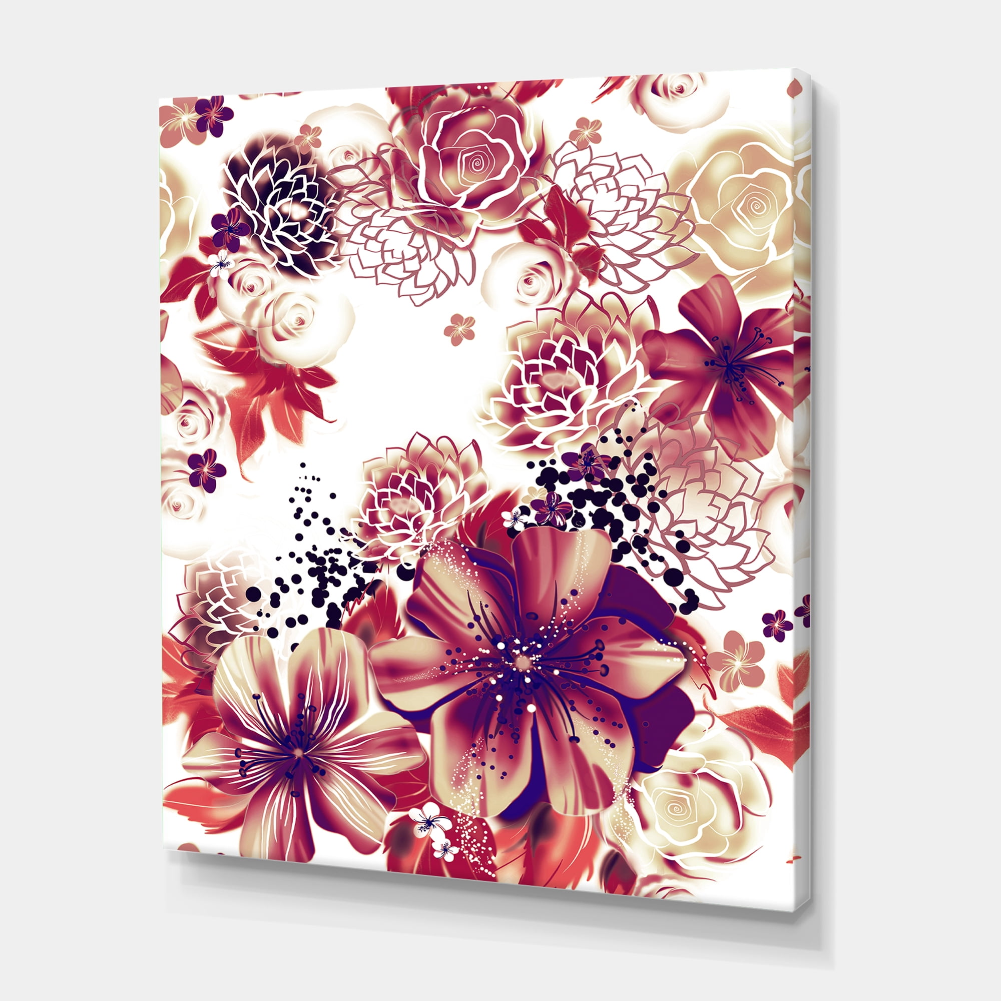 Designart ' Yellow and Pink Flowers Retro ' Traditional Canvas Wall Art Print