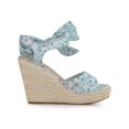 thumbnail image 3 of BLISSFUL STEP Women's Shoes Floral Printed Bow Tie Platform Slingback Espadrille Wedge Sandals Blue Floral 10, 3 of 7