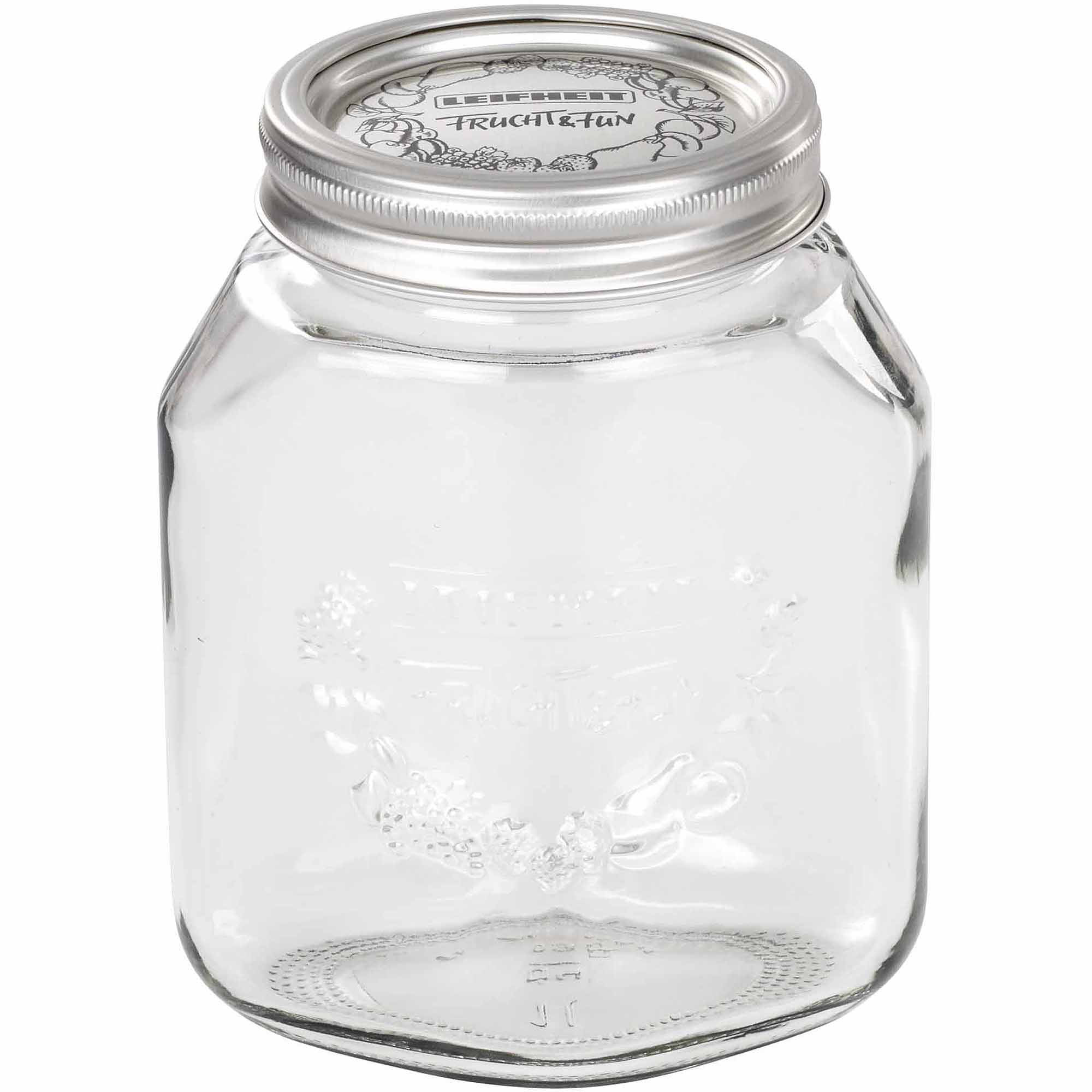 Leifheit Large 34 Oz Glass Wide Mouth Mason Jar For Canning Set Of 6