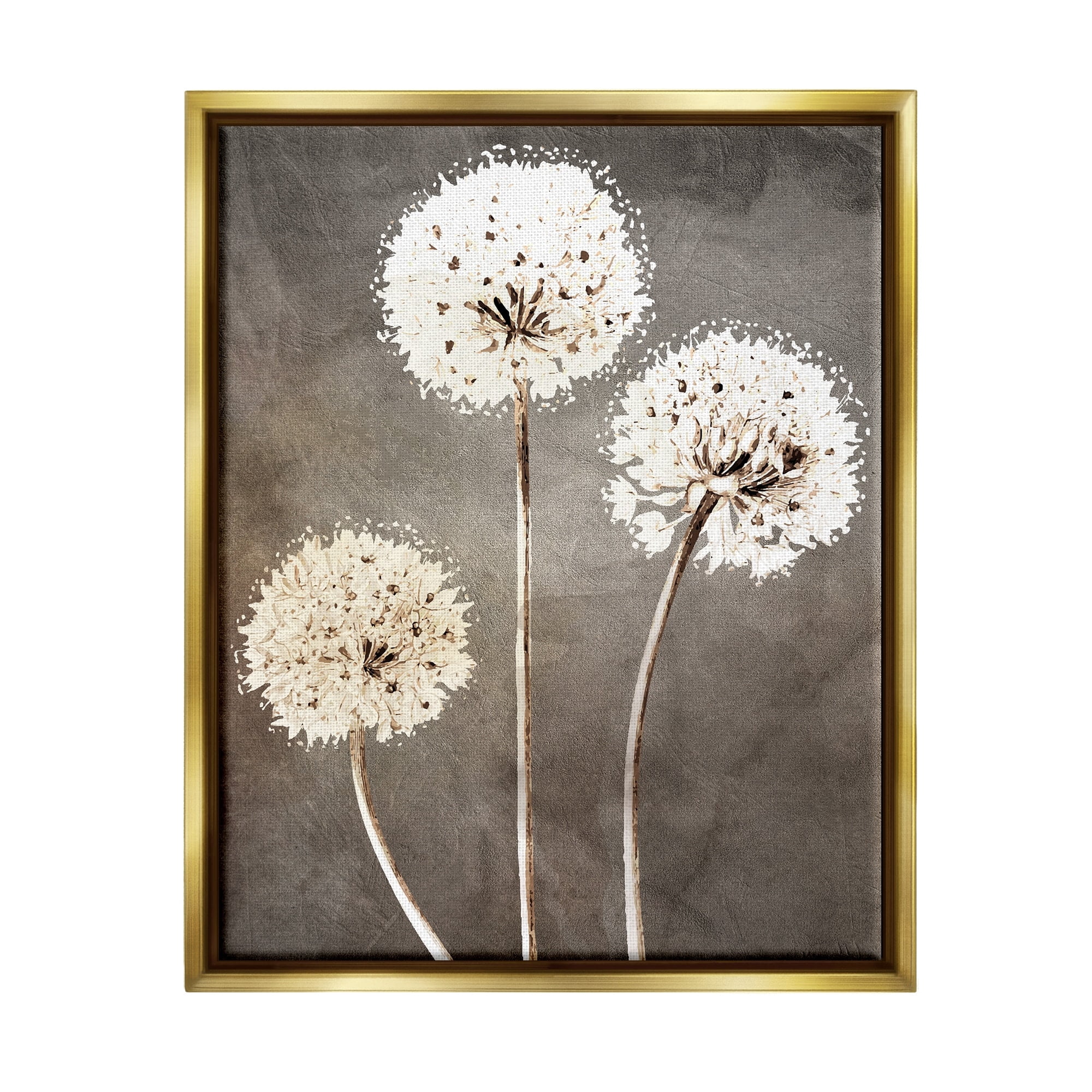 Stupell Industries Fluffy Dandelion Plants Wildflower Botanical Blooms Graphic Art Metallic Gold Floating Framed Canvas Print Wall Art, Design by Kim Allen
