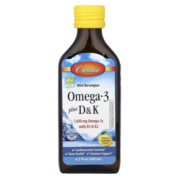 Carlson Wild Norwegian, Omega 3 Plus D & K, Natural Lemon, 6.7 fl oz (200 ml)