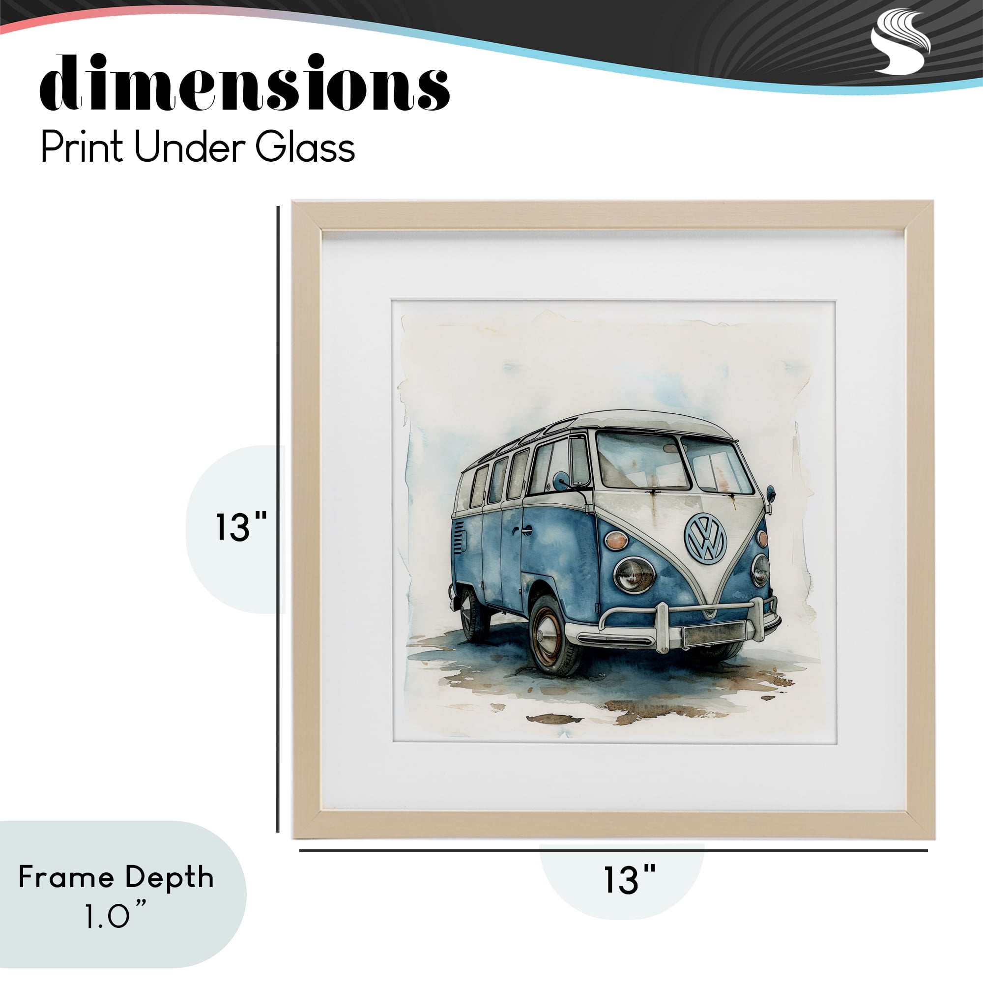 Stupell Industries Sky Blue Surf Van Birch Framed Print Under Glass, design by Ray Powers