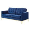 thumbnail image 1 of Contemporary Modern Urban Designer Living Room Lounge Club Lobby Loveseat Sofa, Velvet Fabric, Gold Blue Navy, 1 of 5