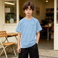 thumbnail image 5 of Muscularfit Boys Athletic Shirts T Shirts for Boys Raglan Quick-Dry Swim Shirt Active Fit T Shirt Short Sleeve Graphic Tees Pull-On Blue Crew Neck Big Brother Shirt,7-8 Years, 5 of 9