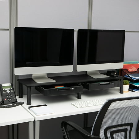 Mind Reader - Large Dual Monitor Stand w/storage - Black