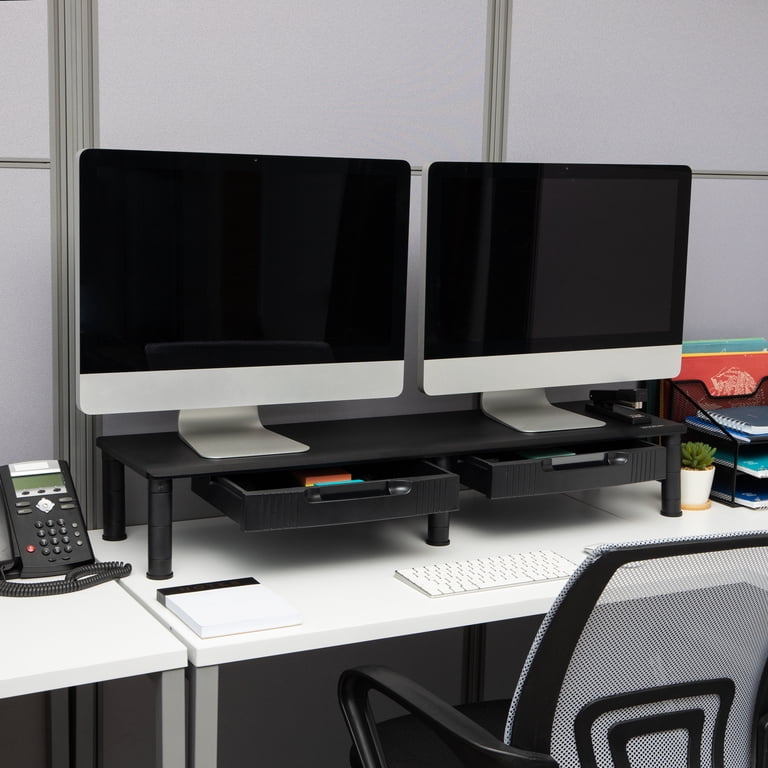 Large Dual Monitor Stand with Storage Drawers photo 2