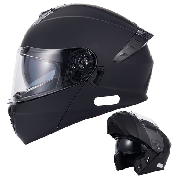 BOILONG Modular Motorcycle Helmet, Flip Up Full Face Helmet DOT Approved Dual Visor for Adults Men Women, for Motorbike, ATV, Snowmobile, Black, XL