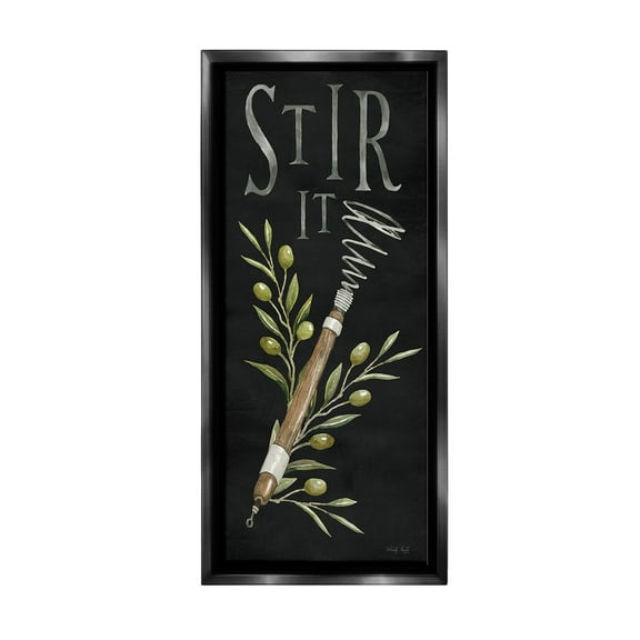 Stupell Industries Stir It Vintage Kitchen Food & Beverage Painting Black Floater Framed Canvas Art Print Wall Art, 11 x 25