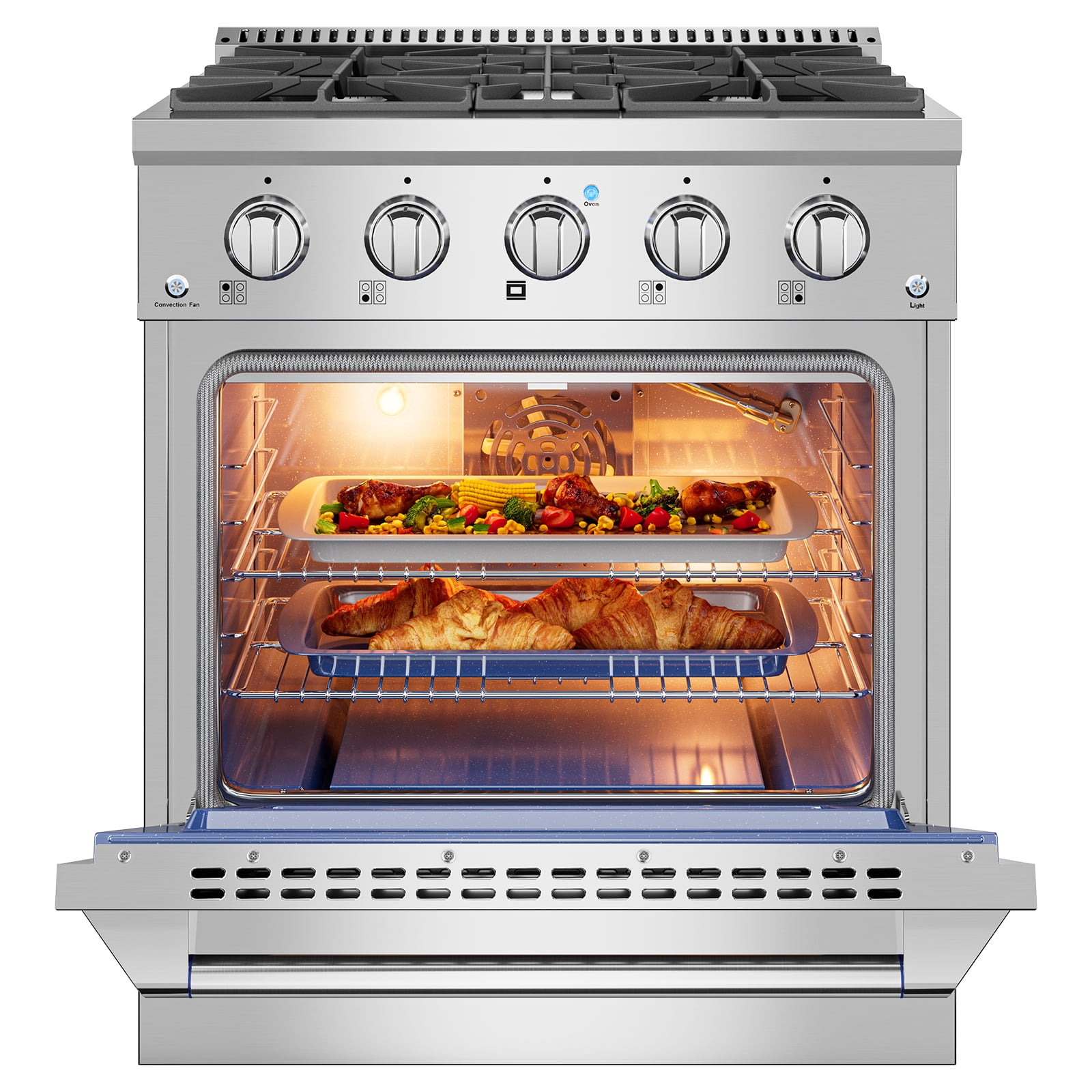 Empava 30 in. 4.2 cu. ft. Pro-Style Slide-In Single Oven Gas Range with 4 Sealed Ultra High-Low Burners - Heavy Duty Continuous Grates in Stainless Steel