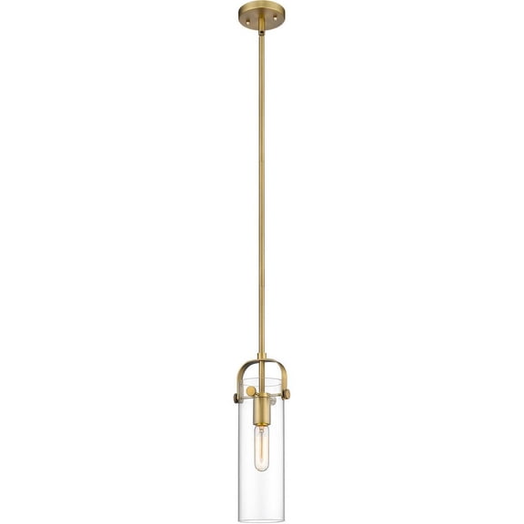 423-1S-BB-4CL Innovations Lighting Pilaster - 1 Light Mini Pendant In Restoration Style-14.5 Inches Tall and 5 Inches Wide-Brushed Brass