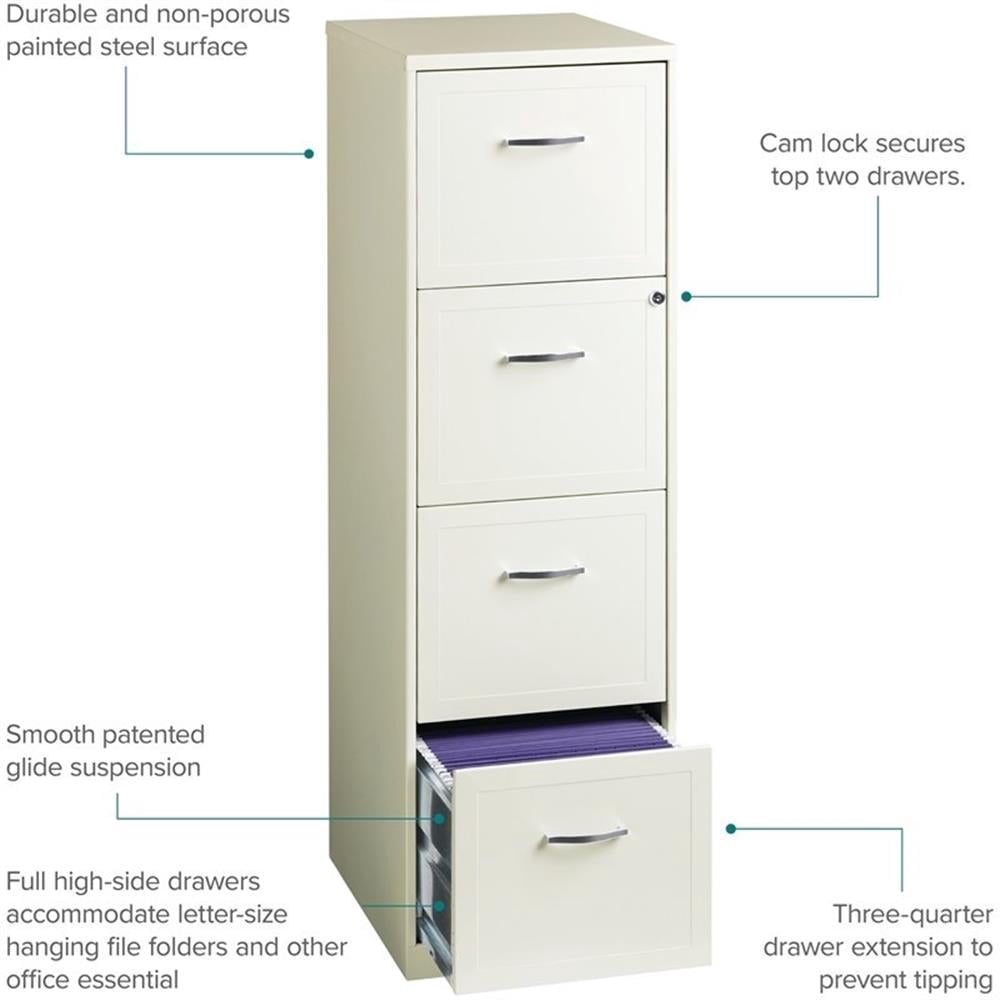 Pemberly Row 18" 4-Drawer Traditional Metal Filing Cabinet in White