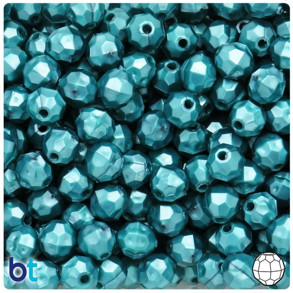 BeadTin Teal Pearl 10mm Faceted Round Plastic Beads (225pcs)