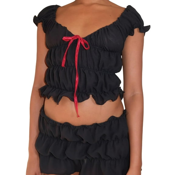 Michellecmm Women Skirt Set, Short Sleeve Tie-up T-shirt with Low Waist Mini Bodycon Skirt Pleated Summer Outfit