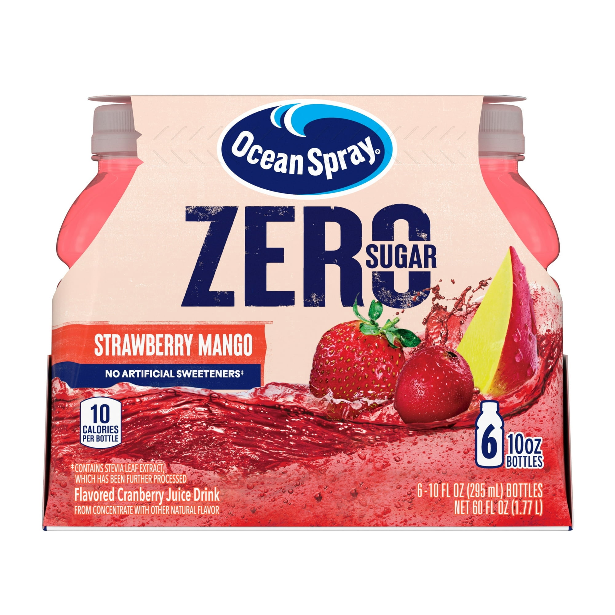 Ocean Spray® Zero Sugar Strawberry Mango, 10 Fl Oz Bottle, 6 count - 3 Multipack