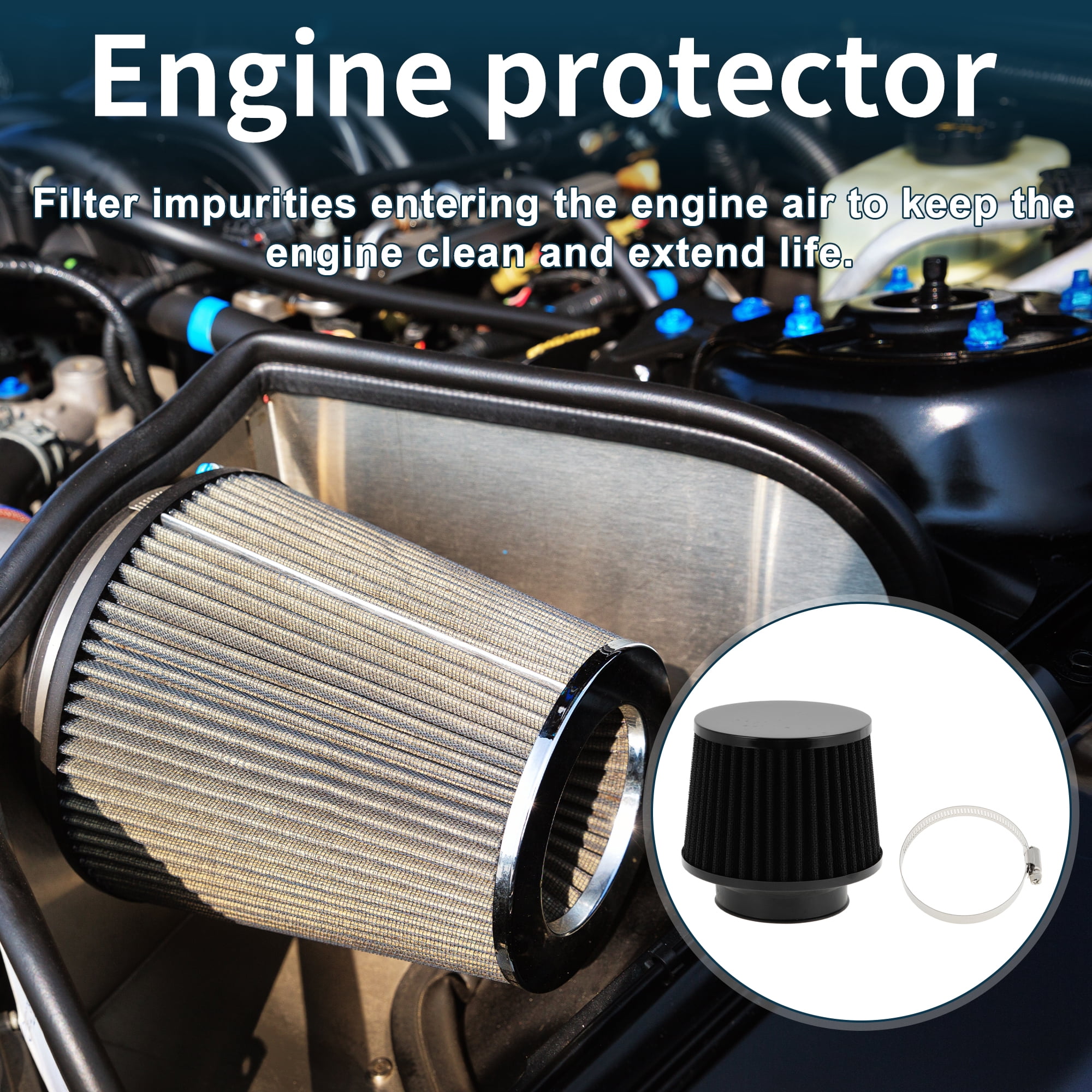 Unique Bargains Engine Air Filter 76mm High Flow Clamp-On Cold Air Intake Filter for Car