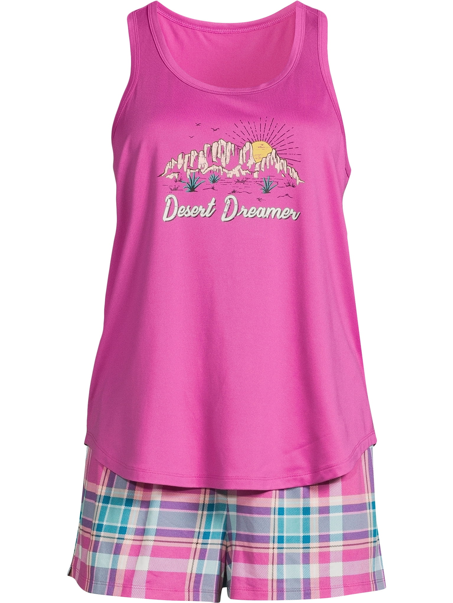 Joyspun Women's Tank Top and Shorts Pajama Set, 2-Piece, Sizes S to 3X