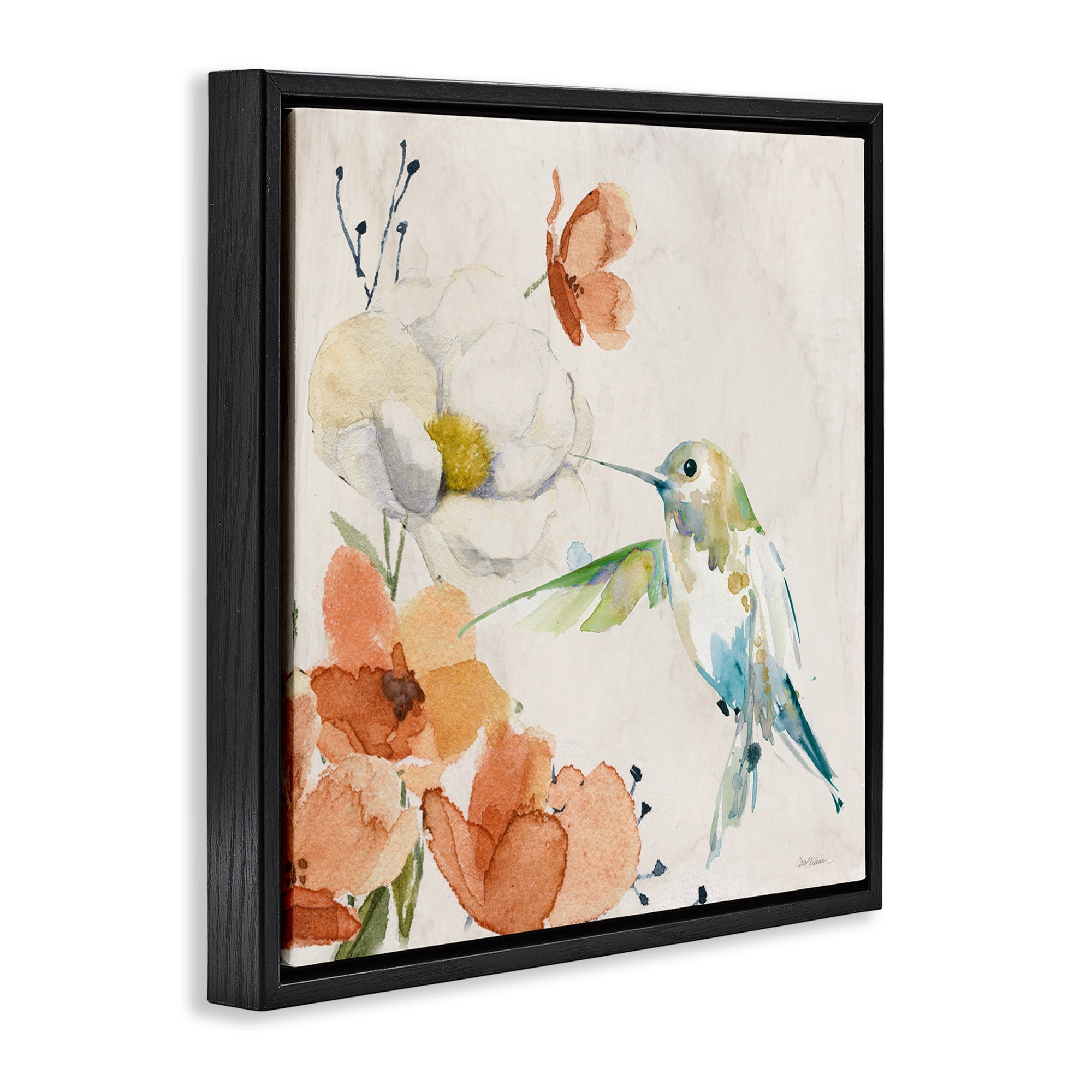 Stupell Industries Cottage Flowers & Bird Plants & Flowers Painting Black Floater Framed Canvas Art Print Wall Art, 18 x 18