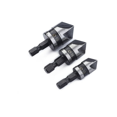 

3pcs Hex 5 Flute Countersink Drill Bit Set 90 Degree For Wood Quick Change Bit