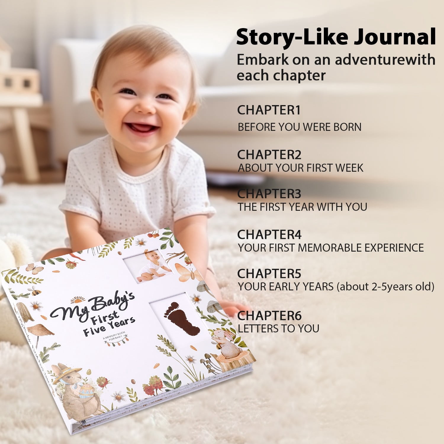TJT Keepsake Baby Books for Newborn Baby Memory, First 5 Years Baby Memory Book Record Gift, 124 Pages Baby Album, Rabbit, Green