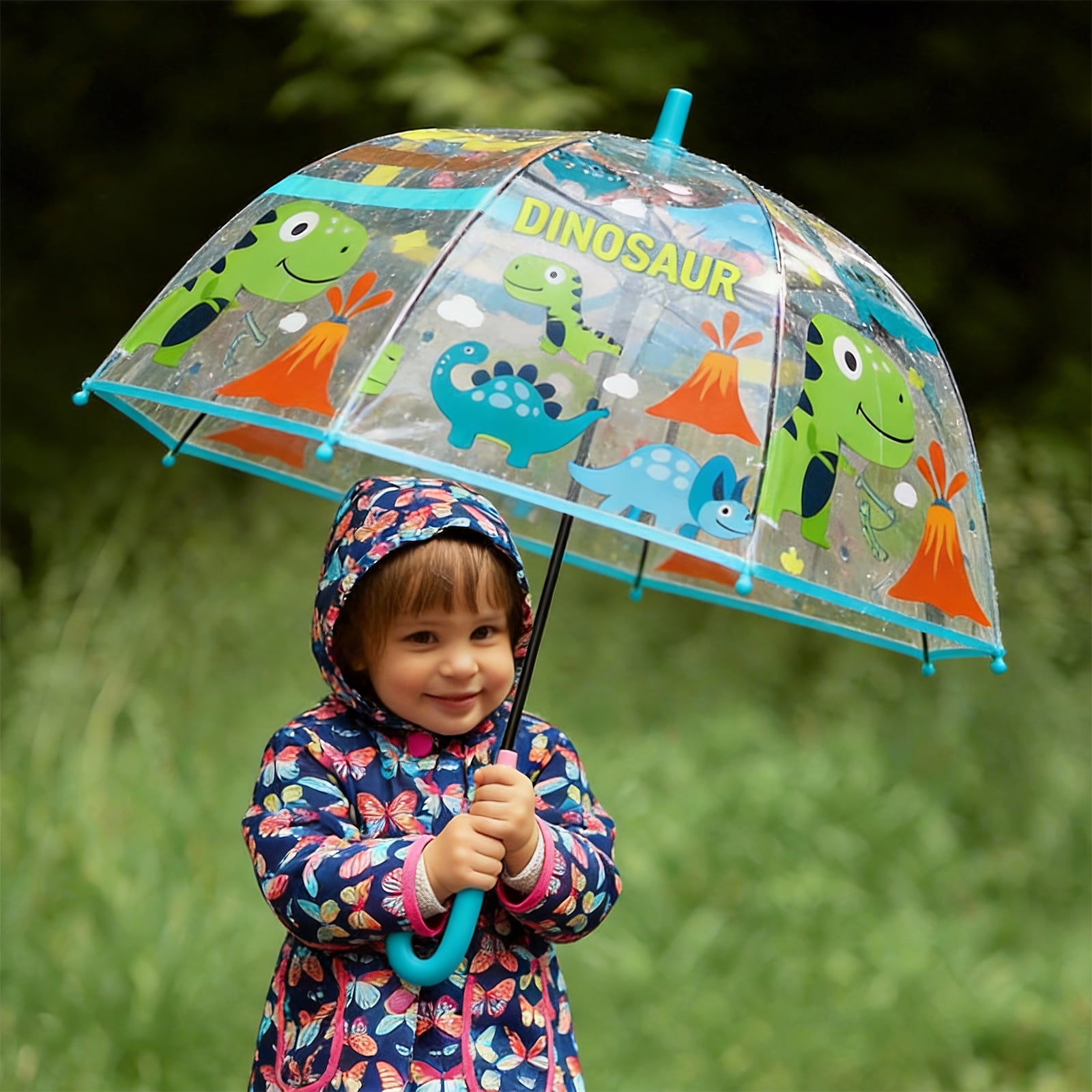 2 Pcs Kids Clear Bubble Umbrella, Unicorn Pattern with Easy Grip Curved Handle, Safe Transparent Umbrella for Toddler Girls