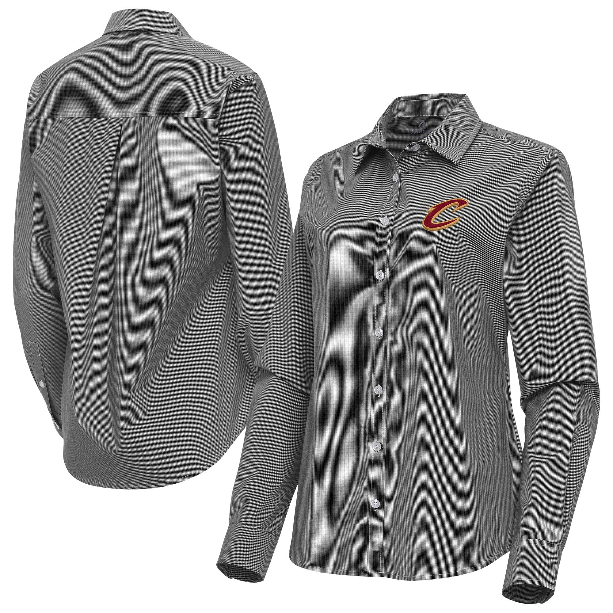 Women's Antigua Black Cleveland Cavaliers Porter Woven Long Sleeve Button-Up Shirt