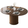 thumbnail image 1 of Extendable Farmhouse Dining Table, Round to Oval Kitchen Table for 6-8 People, Walnut Wood Grain MDF with Pedestal Base, Versatile for Dining Room, Office or Home Gathering Space, 1 of 7