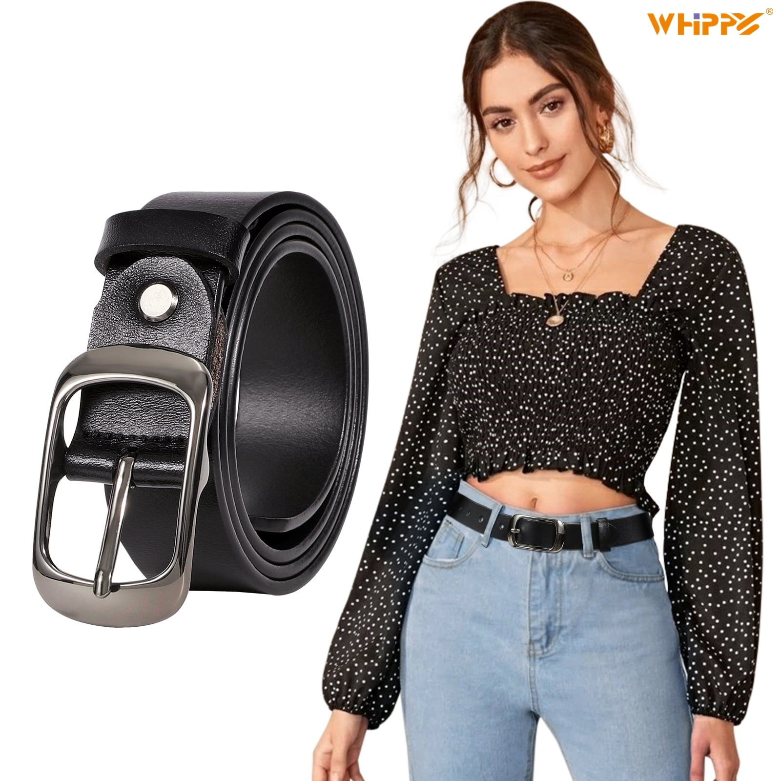 Whippy Set of 4 Women Skinny Leather Belt Thin Waist Belt with Metal Buckle for Pants Jeans Dresses