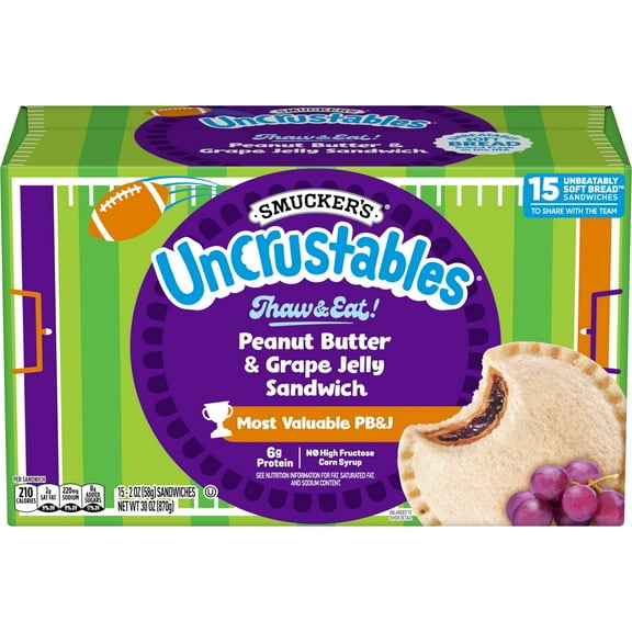 Smucker’s Uncrustables Peanut Butter & Grape Jelly Sandwiches, 15 Count, 2 oz Each, Frozen