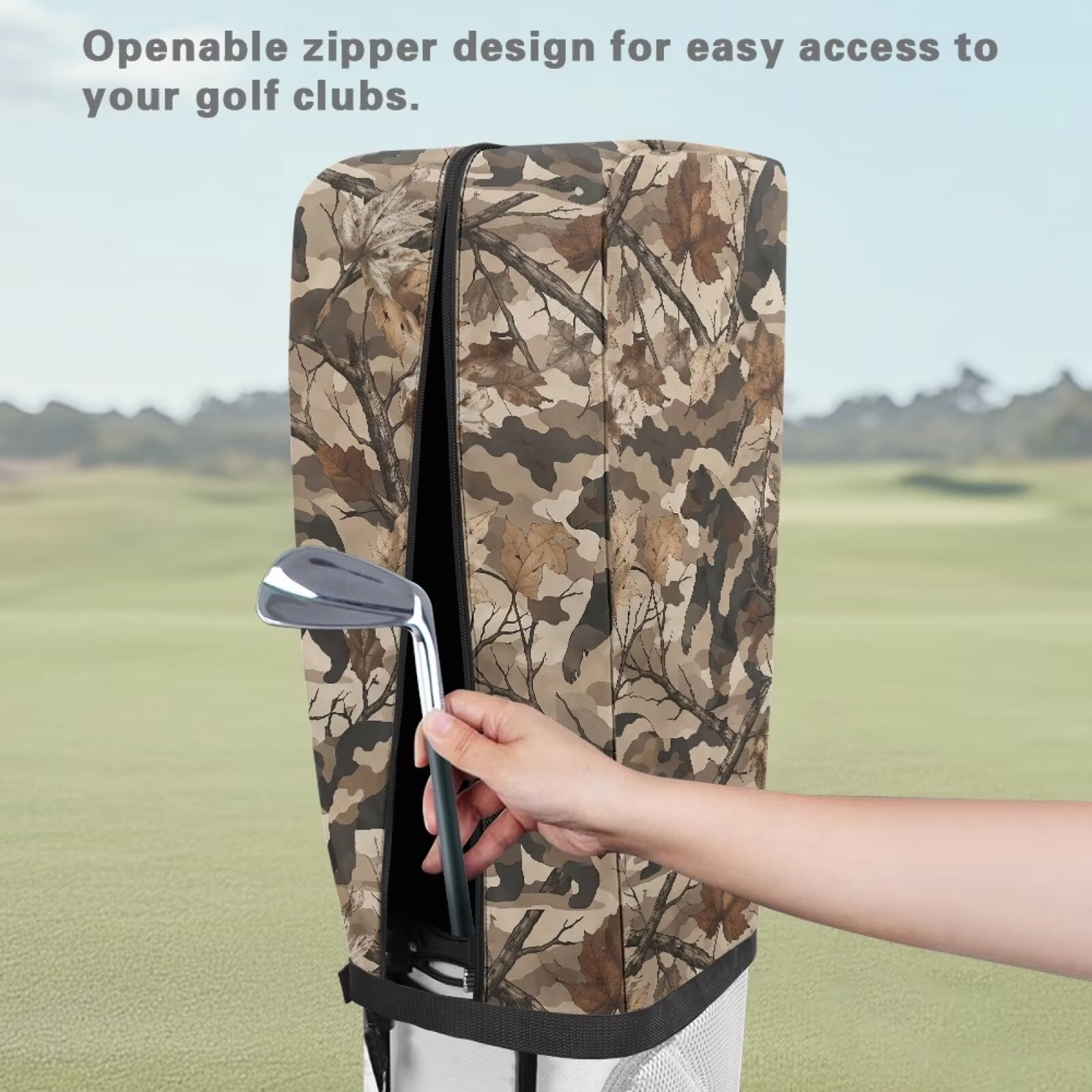 Chririnla Camo Hunting Forest Golf Bag Rain Cover Lightweight Dust Hood with Zipper Universal Fit for Most Golf Bags Golf Club Accessories