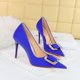 thumbnail image 3 of Zapatos de tacón alto de moda para banquetes con tacones finos, de boca poco profunda, puntiagudos, de satén, con botones de diamantes de imitación de metal para mujeres, 3 of 5