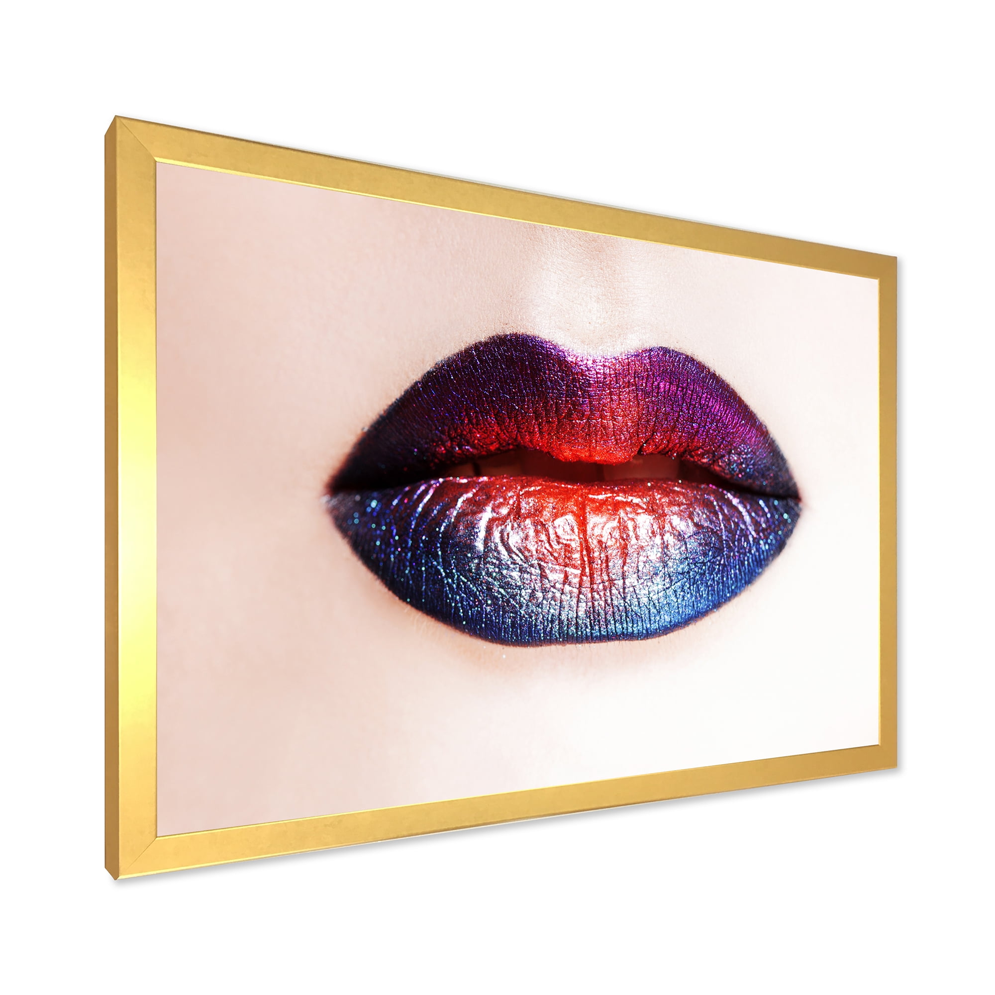 Designart 'Female Lips With Bright Multicolored Lipstick' Modern Framed Art Print