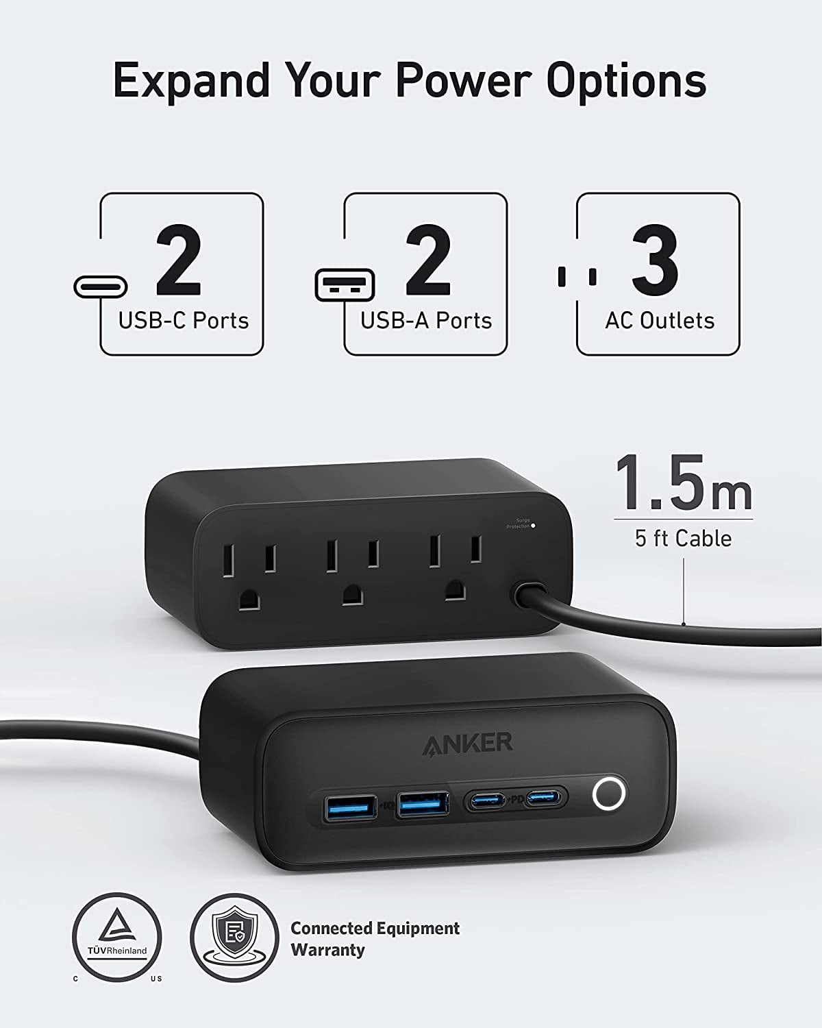 Anker 525 Charging Station, 7-in-1 USB C Power Strip for iphone13/14