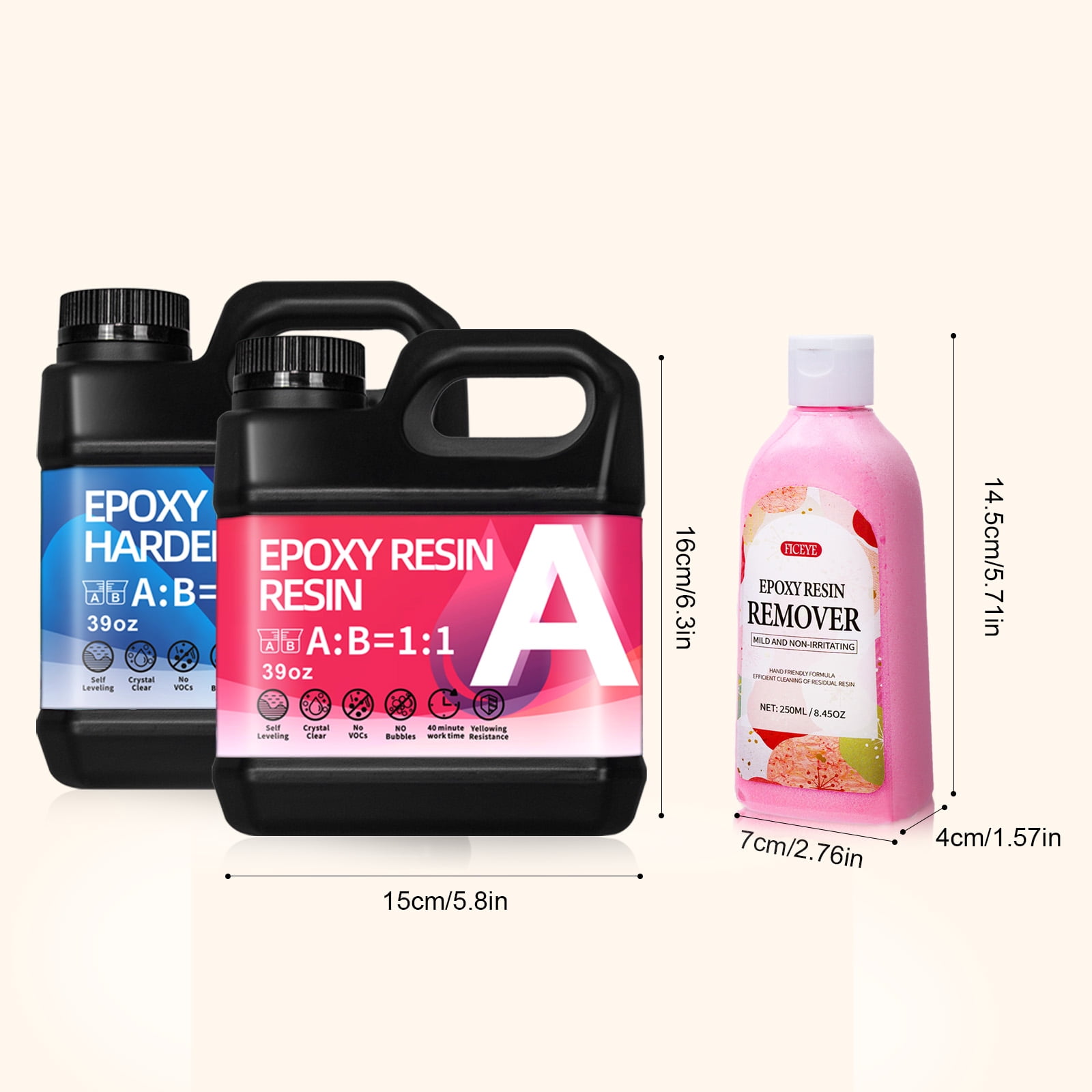 Epoxy Resin 156OZ with 250g Resin Remover，Newly Formulated Crystal Clear Resin, Strong, Bubble-Free, Anti-Yellowing Art Resin That, Suitable for Casting, DIY, Molds, Jewelry, Easy to Mix 1:1 Ratio