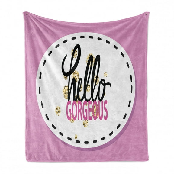 Hello Gorgeous Soft Flannel Fleece Throw Blanket, Hello Gorgeous Graffiti Illustration with Patch-Like Colorful Background, Cozy Plush for Indoor and Outdoor Use, 60" x 80", Multicolor, by Ambesonne