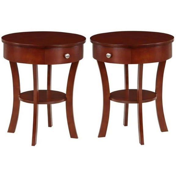 Home Square 1-Drawer End Table with Shelf in Mahogany Wood Finish - Set of 2