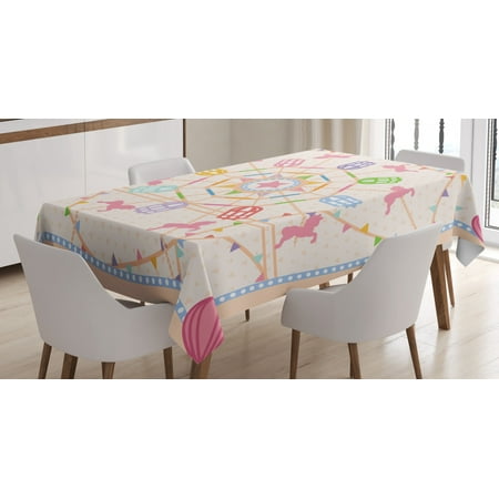 

Ferris Wheel Tablecloth Abstract Circus Theme Flattened Ferris Wheel and Merry-Go-Round Attractions Rectangular Table Cover for Dining Room Kitchen 60 X 90 Inches Multicolor by Ambesonne