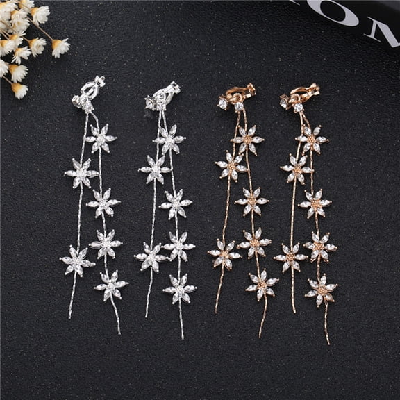 Amosfun Hanging Earrings for Women Clip Earring Glass Golden 1 Pair